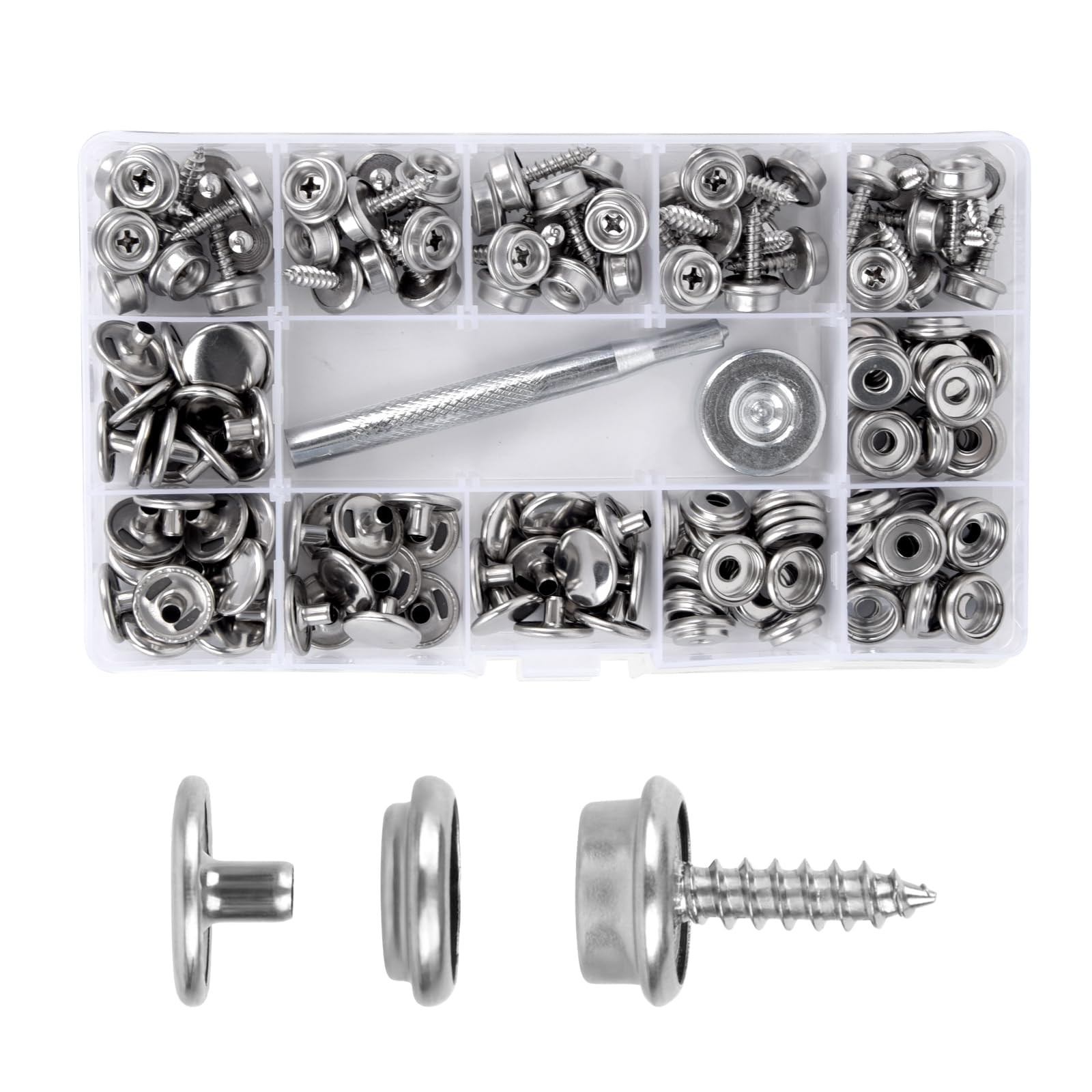 YeeBeny 150-Piece Canvas Snap Kit with 5/8 Inch Stainless Steel Screws and Snaps