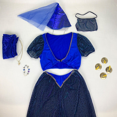 Womens Sexy Deluxe Harem Belly Dancer Arabian Genie Costume Aladdin Blue Costume