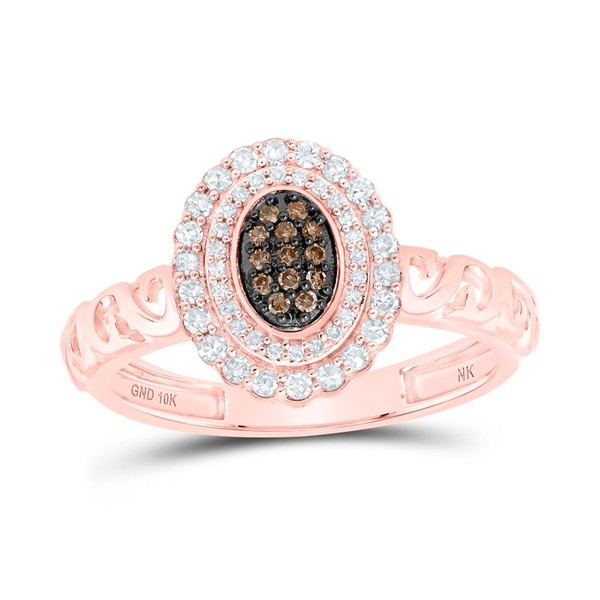 10K Rose Gold Brown Diamant Damen Wirbelnd Band Doppel Oval Halo Ring 1/4 Karat-image