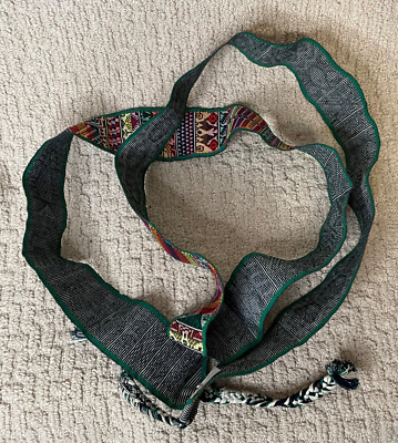 Vintage Guatemalan Handwoven Textile Sash Belt Bird Motif Multi Color Fringe 62\