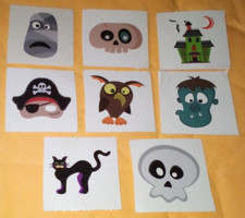 8 Temporäre Tattoos - Cartoon schwarze Katze Totenköpfe Frankenstein Pirat Vampir Eule