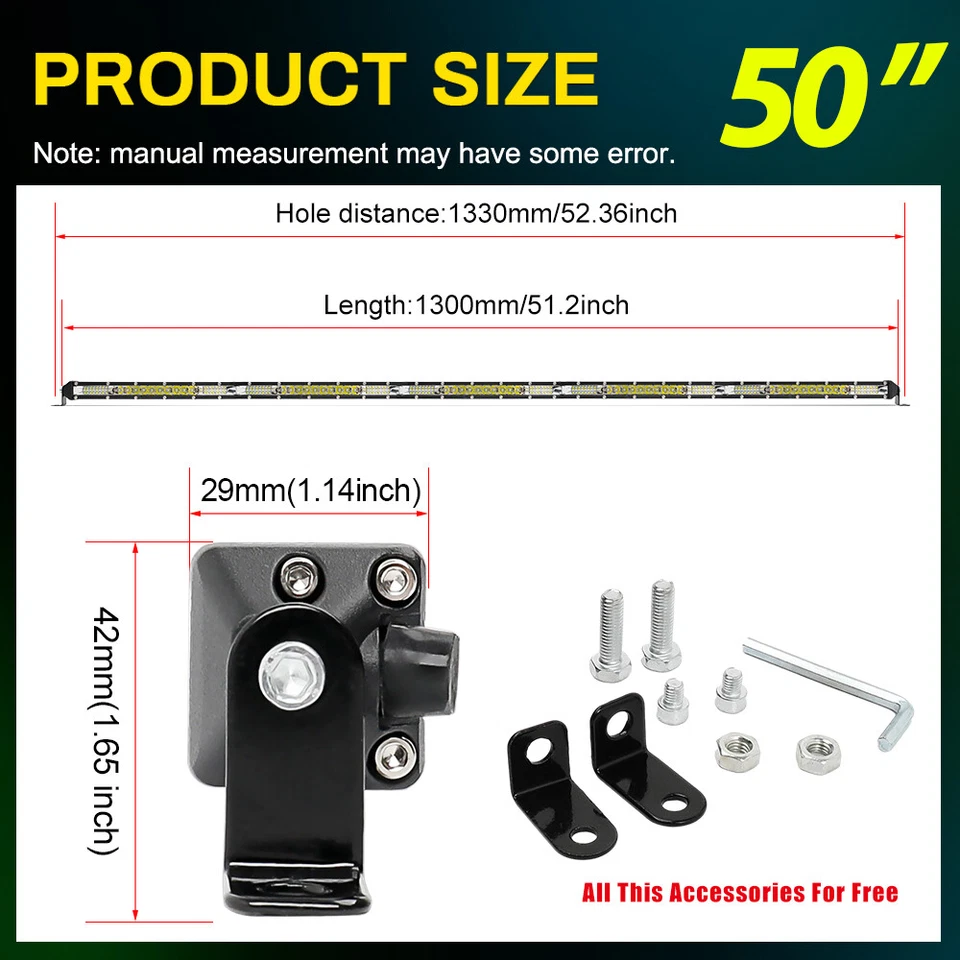 Barra de luz LED de 50 pulgadas 1500 W punto de inundación combo haz conducción camión barco SUV ATV 52" Foto 2 de 4