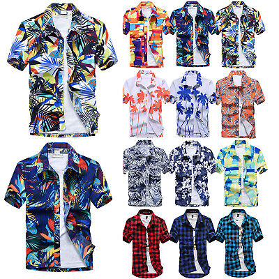 Men's Hawaiian Tropical Luau Aloha Shirts Summer Party Button Up Blouse ...