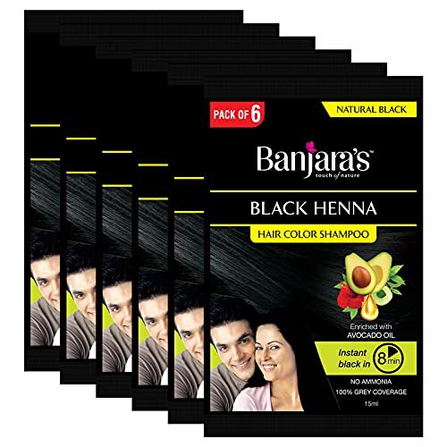 Banjara's Black Henna Hair Color Shampoo, 15ml (Pack of 12