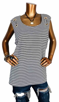 Calvin Klein 2X Plus Top NWT $69 Stretch Striped CK Logo Blouse Sleeveless Crew