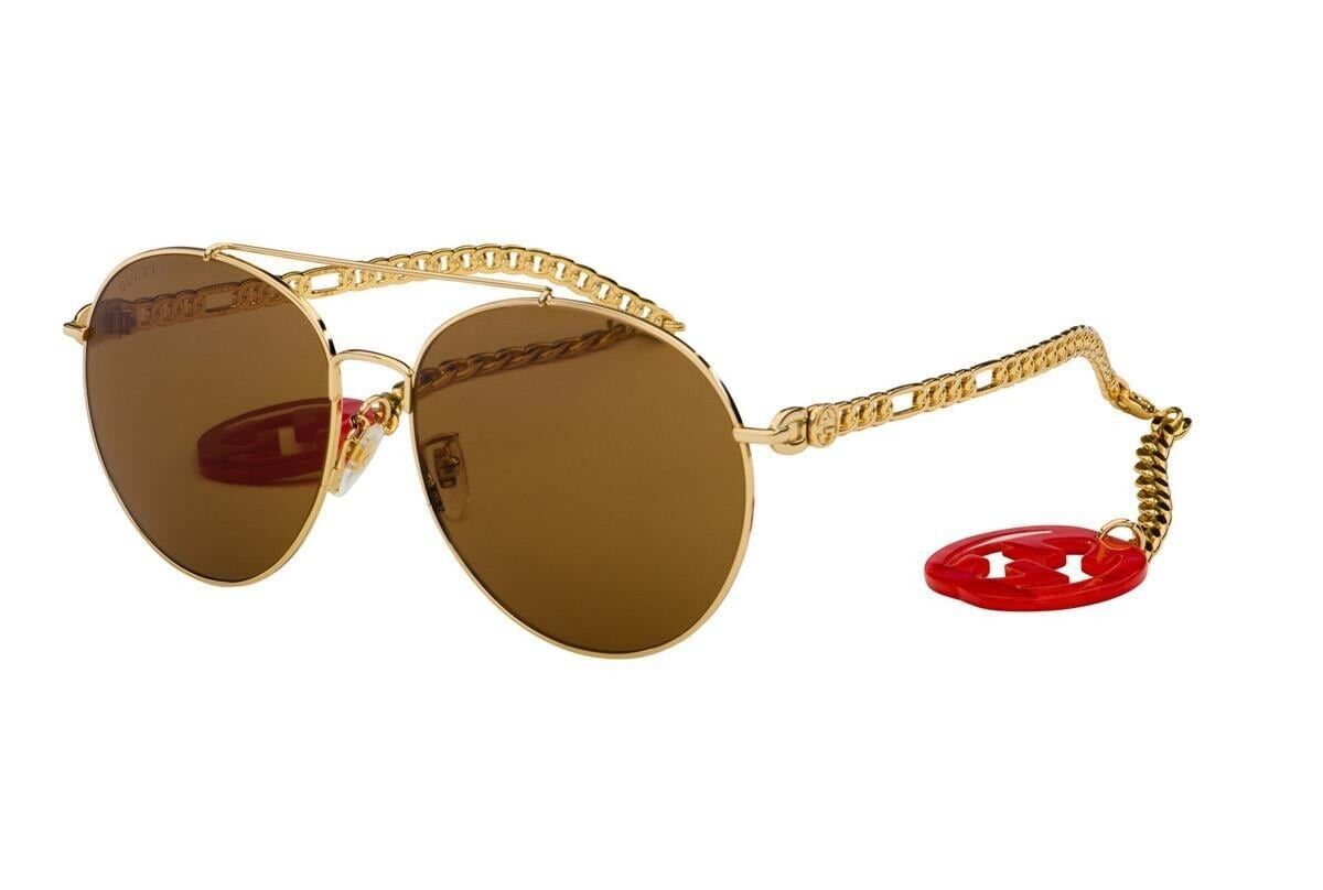 Gucci Women's Sunglasses GG0725S 002 Gold/Brown Lens Round Gucci Women's Sunglasses GG0725S 002 Gold/Brown Lens Round