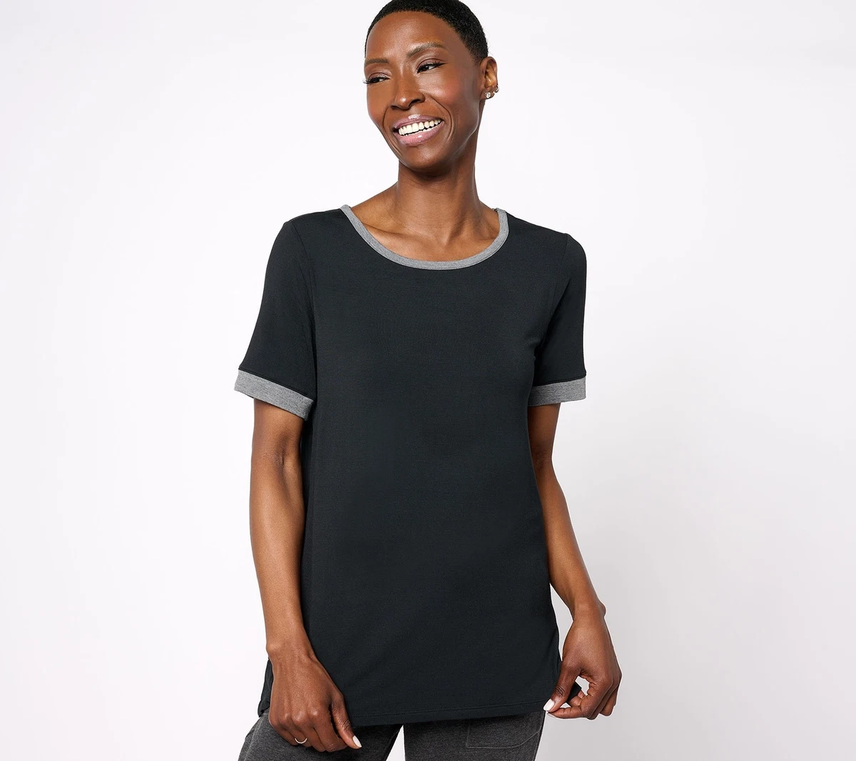 Cuddl Duds Women s Top Sz M Softwear Stretch Short Sleeve Black