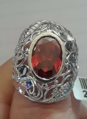 Ring, Karis Collection, rot-orange Edelstein, Simulant, Platte & Messing, Gr. 6. 10,75cts