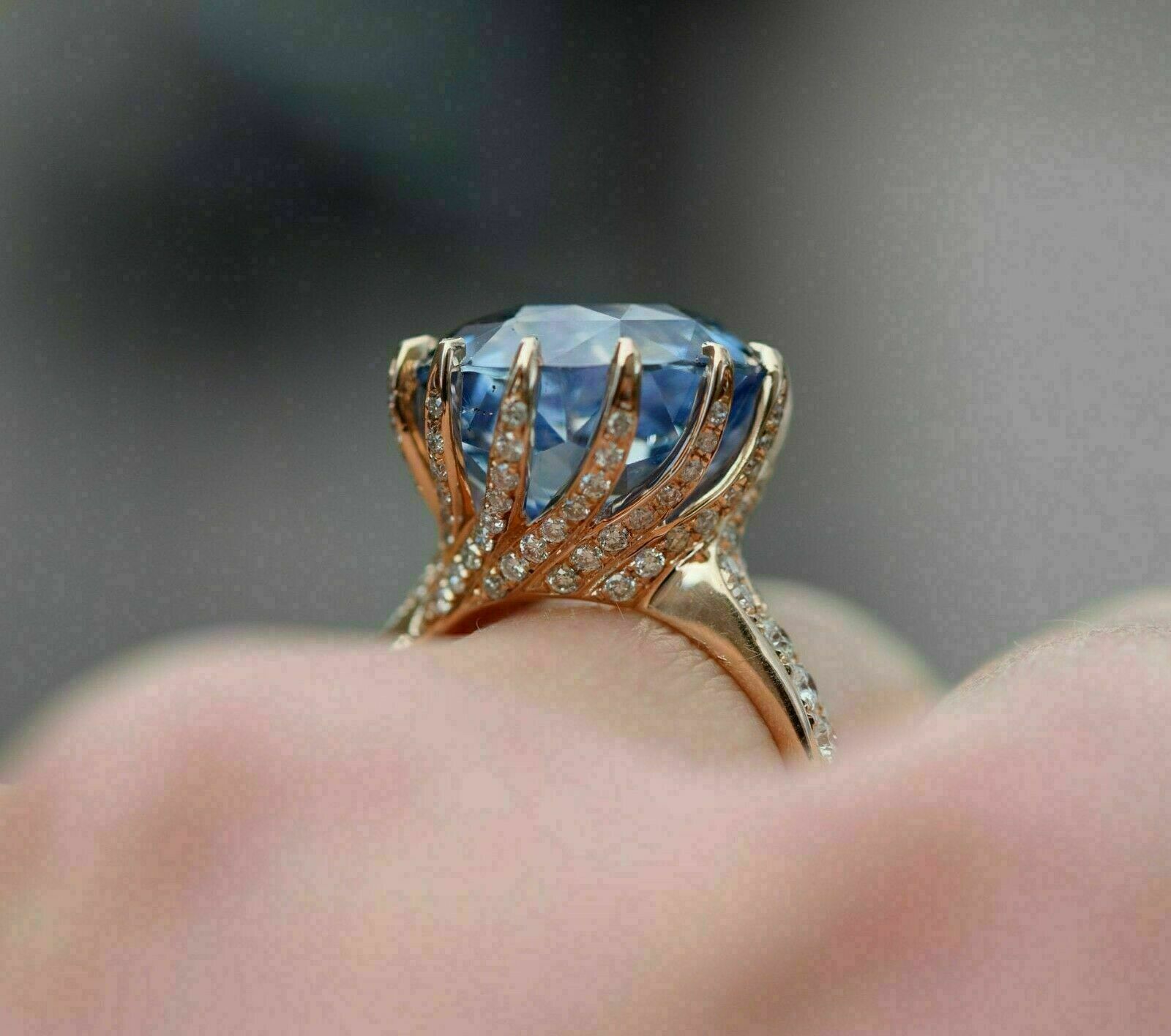 3CT Simulated Blue Sapphire 14K Rose Gold Plated Silver Engagement Wedding  Ring