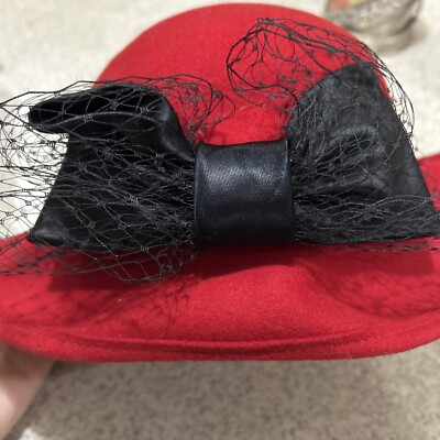 Vintage Michael Howard Joe Bill Miller wool hat red crimson cranberry black bow Vintage Joe Bill Miller Women main image 2