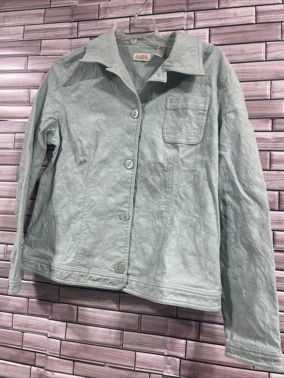 Classic Elements soft turquoise green Floral Text… - image 1