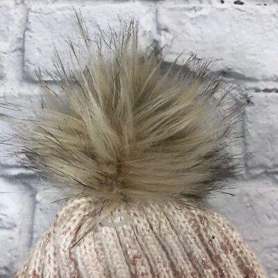 ?Betsey Johnson // Tan Wool Hat Betsey Johnson tan knit hat Pompom top Stretchy Faux Fur | eBay main image 2
