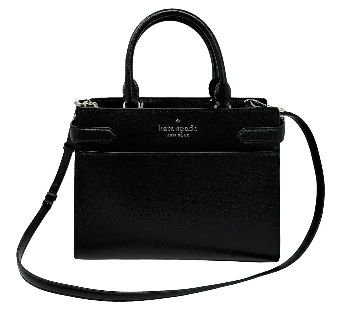 Kate Spade Staci Medium Saffiano Leather Top Zip Satchel Purse Crossbody  Black 