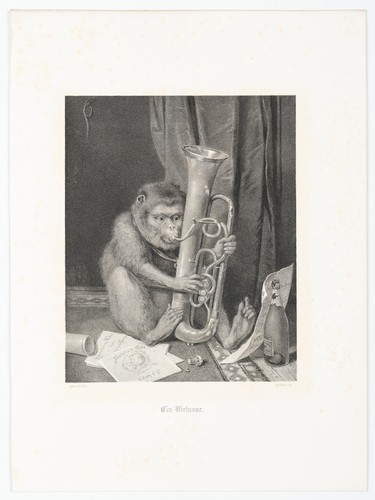 ULFFERS (*1819) nach SÜS (*1823), Der musizierende Affe, Lith. Symbolismus - Bild 2 von 5
