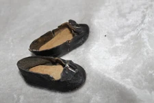 Small Pair of Black Patent Buckle Small Size Doll Shoes