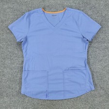 Scrubstar Scrub Top Shirt Women's Small Blue V-Neck Short Sleeve Pocket Uniform