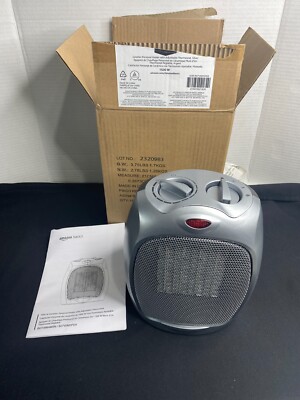 Amazon Basics 1500W Ceramic Personal Heater w/ Adjustable Thermostat, Silver B9