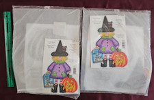 Lot of 2 Design Works Plastic Canvas Wall Hanging Kits Tricky Witch, Halloween