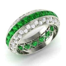 2.70 Ct Natural Emerald Diamond Engagement Eternity Band 14K Real White Gold