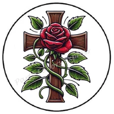CROSS WITH ROSE AND VINES RELIGIOUS ENVELOPE SEALS LABELS STICKERS PARTY FAVORS