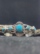 Navajo king man turquoise Sterling Silver cuff bracelet signed  stamped