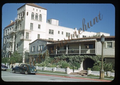 Car Street Scene Mission Style Building 35mm Slide 1950s Red Border Kodachrome