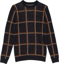 Perry Ellis Men's Windowpane Charcoal Heather Crew Neck Knit Sweater Size XL