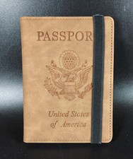 Suede Passport Holder - Wallet - Embossed - Tan