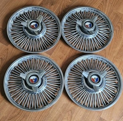 1963-1965 OEM Ford Galaxie Fairlane 14'' Hubcaps, Wire Wheel Spinners