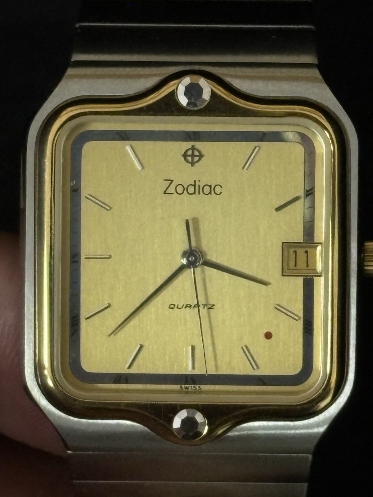 NEW Zodiac 1394 681 Square Two Tone Steel Quartz Date 32mm Gold Dial Watch