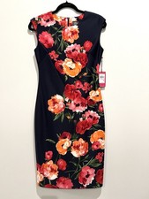 New Vince Camuto Navy Floral Sleeveless Pencil Sheath Dress Size 6 NWT