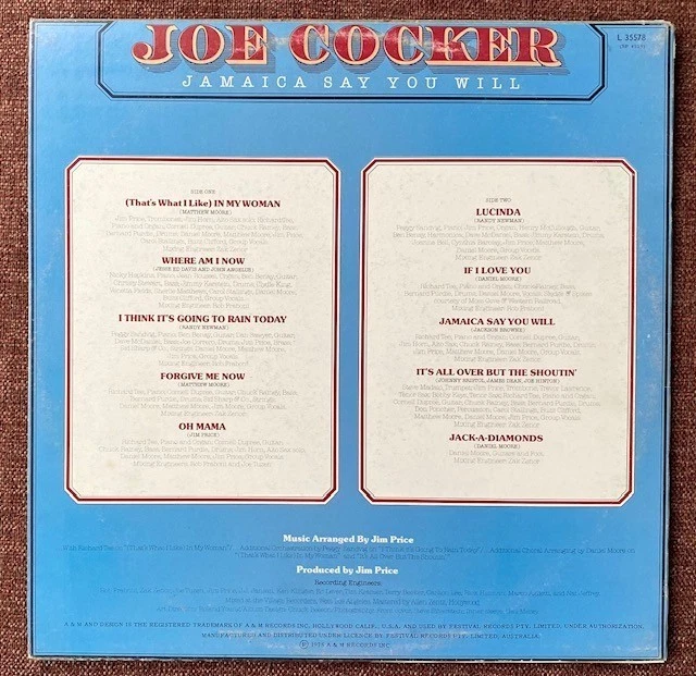 Joe Cocker 'JAMAICA SAY YOU WILL' LP VG+/VG+ (1975) - Image 2 of 4