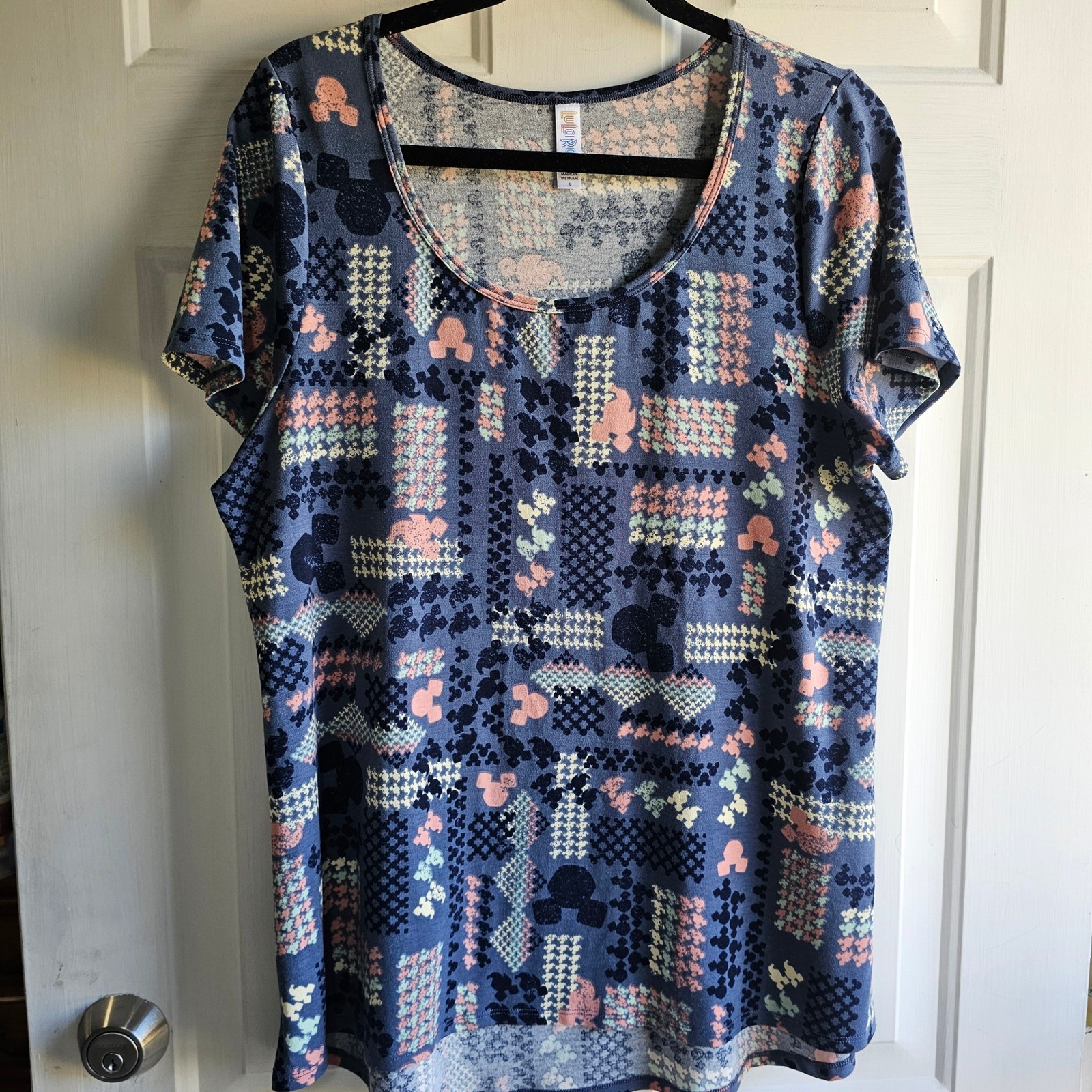 LuLaRoe Disney Mickey Mouse Patchwork Print Scoop… - image 1