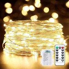 Fairy Lights 33Ft 100 LED Battery Operated Waterproof String Lights w/ Remote 