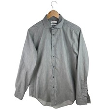 Calvin Klein Slim Fit Performance Non Iron Men Gray Button Down Dress Shirt 15.5