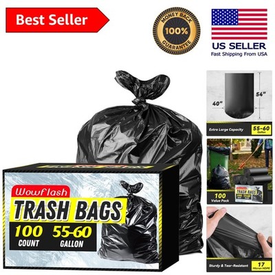 Versatile 100 Count 55-60 Gallon Heavy Duty Trash Bags - Tear-Resistant Design