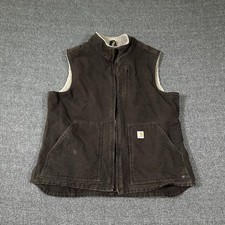 Carhartt WV001 Vest Canvas Sherpa Fleece Lined Full Zip Brown Women XL No Zipper