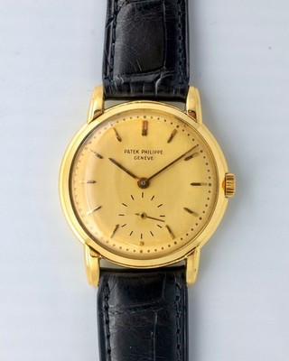 1955 Patek Philippe Calatrava 2484 Raised Enamel Fancy Lugs 18k  Yellow Gold