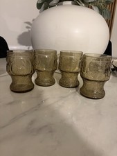 Set Of 4 Vintage Fidenza Made In Italy Smoked Glass Tumblers With Fruit Design