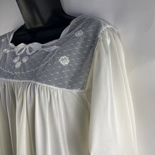 Vtg Barbizon Ivory Nightgown Nylon Sheer Beaded Bodice Women's S
