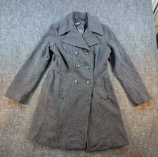 Anne Klein Pea Coat Womens S Gray Wool Steam Press Notch Collar Double Breasted