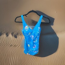 Vintage Union Made '80s Womens One Piece Swimwear Size 12 Blue Floral READ