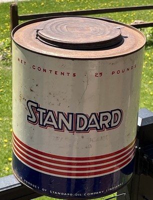 HTF Vintage 1940s Standard Oil Indiana 25 lb Grease Oil Can Clean Empty