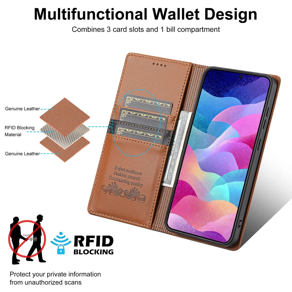 Magnetic Leather Wallet Phone Case For Xiaomi 14T Redmi Note 10 11 12 13 14 Pro - Image 2 of 4