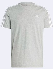 adidas men Essentials Single Gray Jersey 3-Stripes Tee Size XL