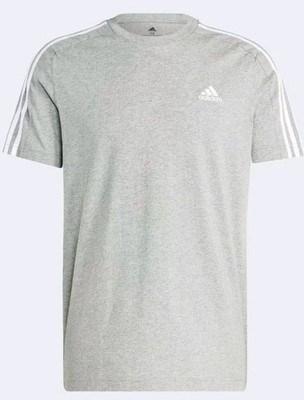 adidas men Essentials Single Gray Jersey 3-Stripes Tee Size XL