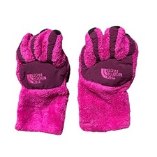 Girls The North Face Pink Faux Fur Gloves Size Medium Winter