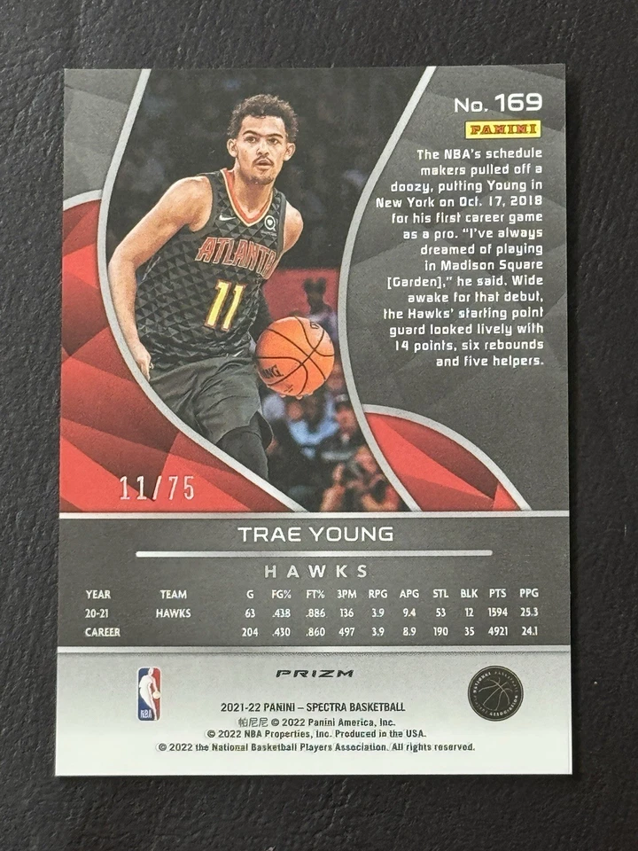 2021-22 Spectra Trae Young #169 Spectracular Debut Asia Red Yellow Green /75 - Image 2 of 2