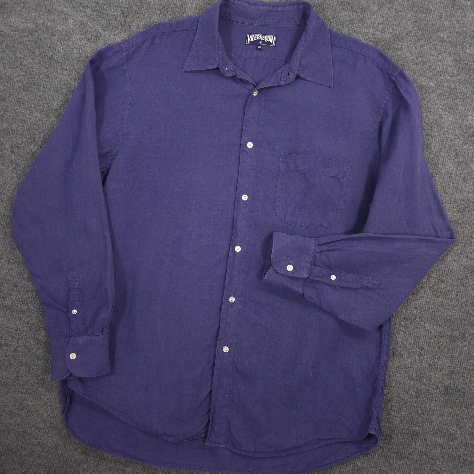Vilebrequin Linen Shirt Mens XL Purple Front Pocket Long Sleeve Button Up Preppy