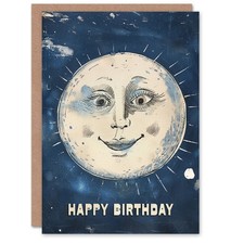 Vintage Style Happy Smiling Face Full Moon Birthday Card